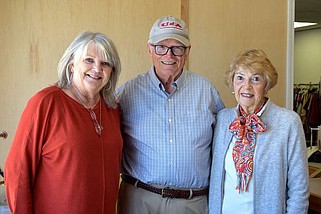 From left, Sandy Hays, Clyde Covington and Cleo Kling, volunteers at the United Methodist Outreach Thrift Store, are always happy to help. (The Sentinel-Record/Donald Cross)